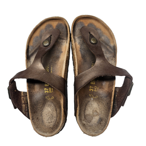 Birkenstock Sandals 37 Womens 6 Brown Leather Gizeh Thong Slip Ons Bronze - Picture 4 of 12